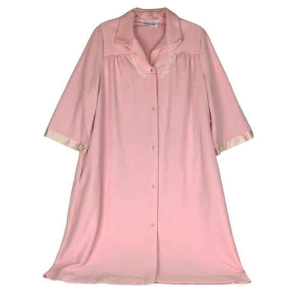 Vanity Fair Plush Velour House Coat Robe Size Large Pale Pink Snap Front - Picture 1 of 6